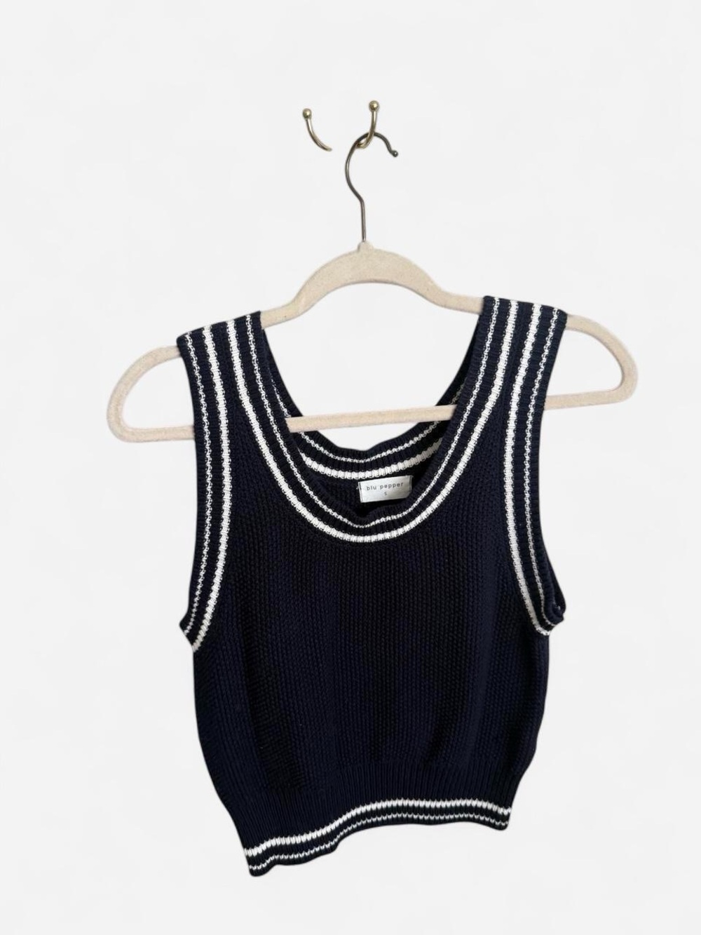 Blu Pepper Navy Tank Sweater with White Stripe Trim